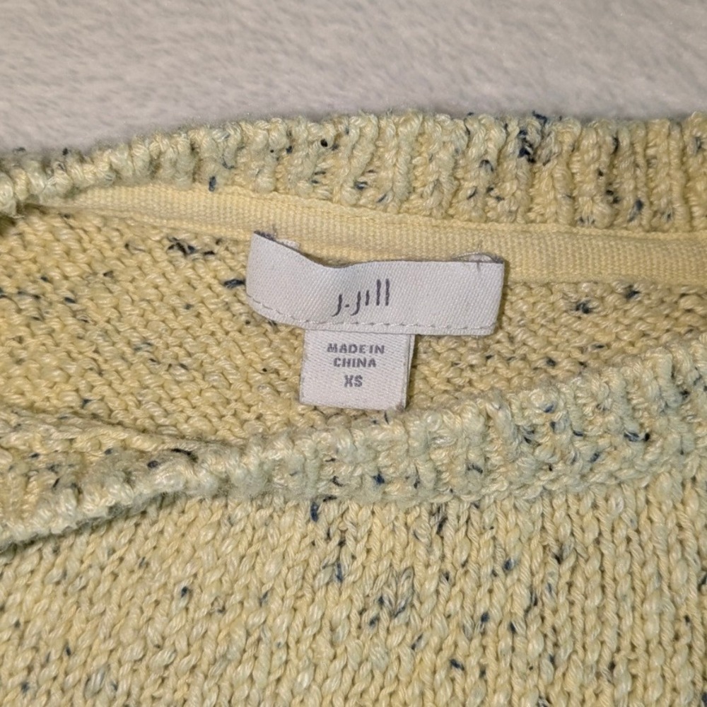 J. Jill Speckled Knit Sweater XS Yellow Short Sleeve Cotton Nylon Blend - Picture 5 of 7